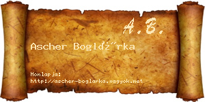 Ascher Boglárka névjegykártya